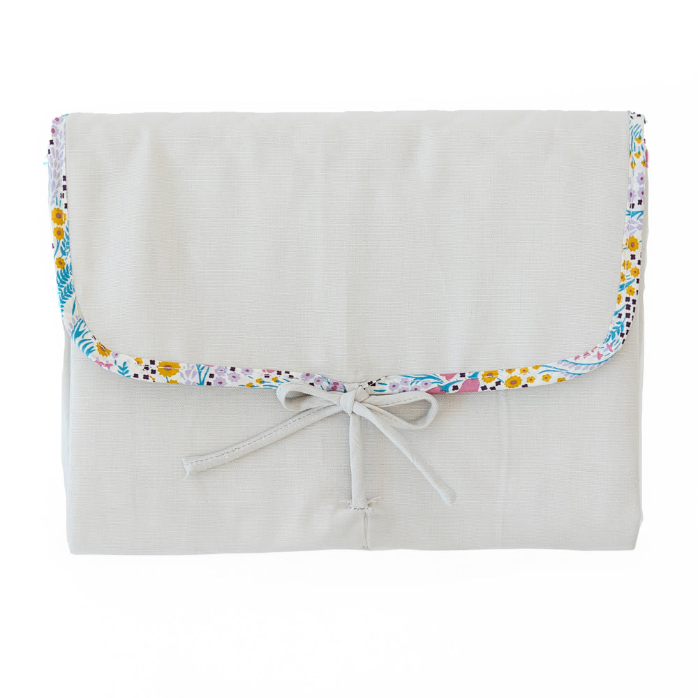 Travel changing mat linen cotton grey